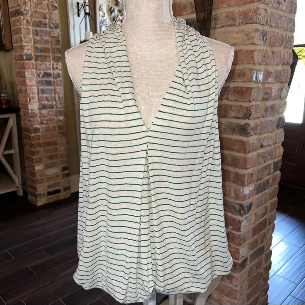 MSSP SIZE L SHIRT POLYESTER BLEND STRIPED Green & WHITE L sleeveless NwT
